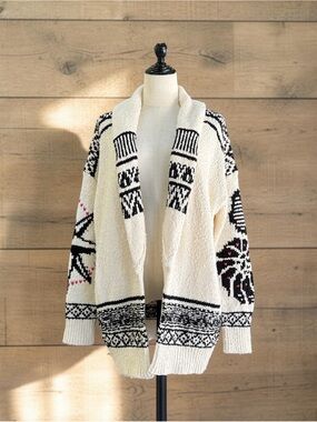 Pilcro Anthropologie Black White Wave Heart Cardigan Sweater M/L